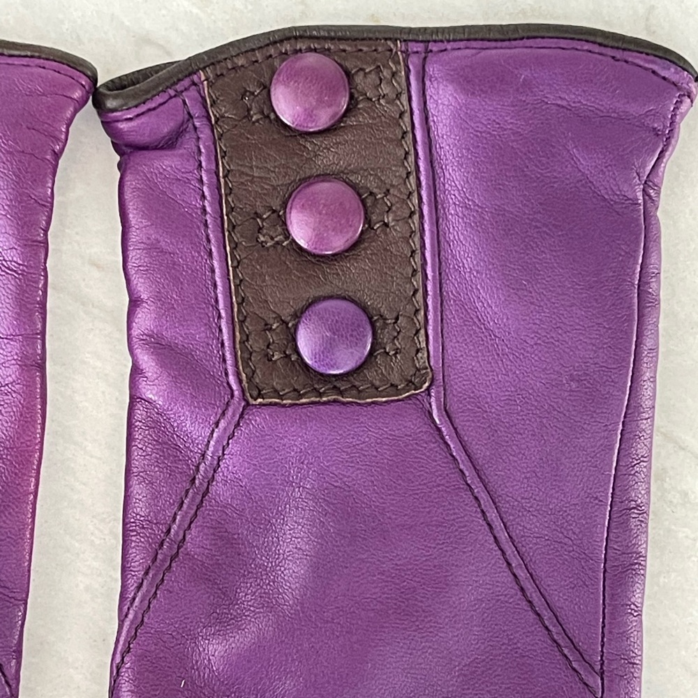 PIUMELLI Milano Retro Purple & Brown Cashmere Lined Leather Gloves, Size 7/Small - Picture 4 of 16
